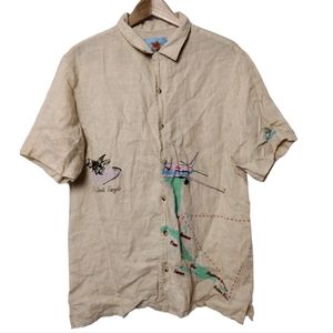 Jungles Safe Trip Short Sleeve Linen Button Up Shirt